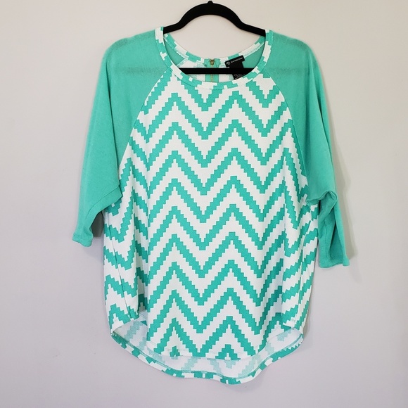 new directions Tops - New Directions Seafoam Green Chevron Top - LARGE